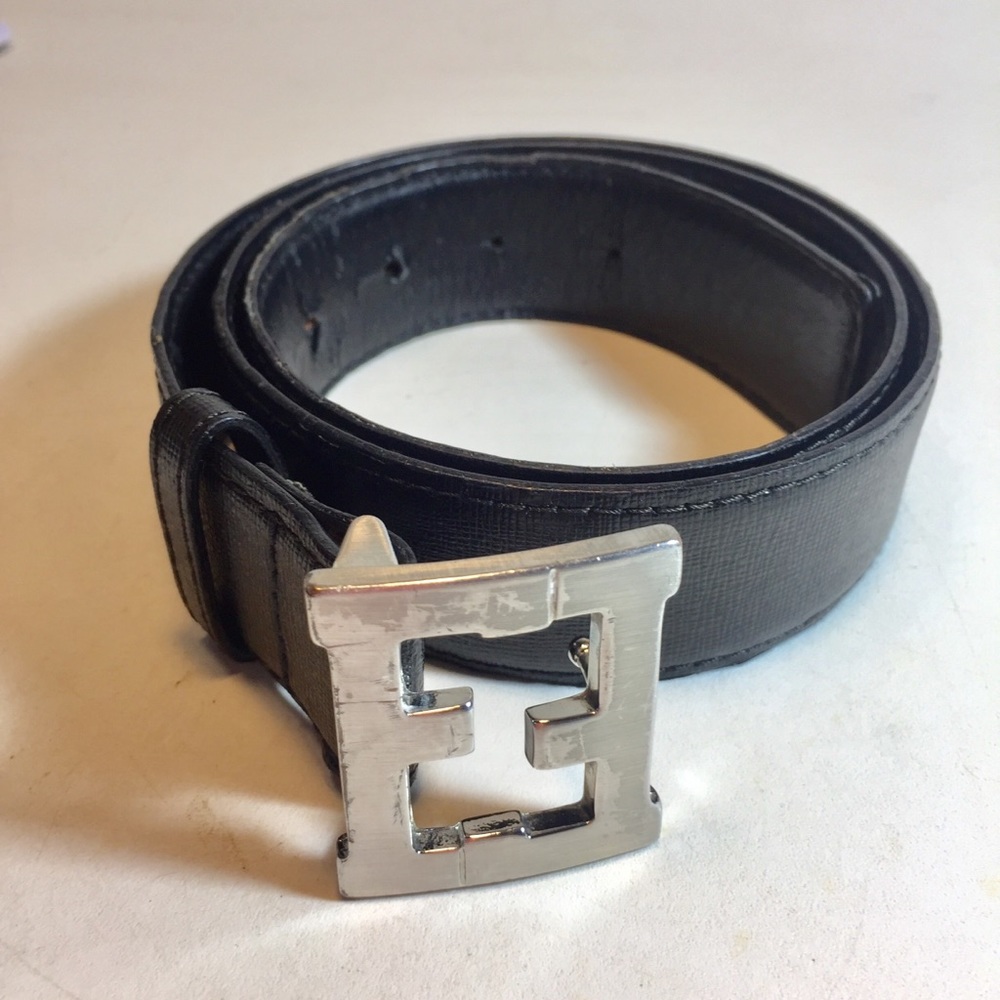 Fendi Black Leather Logo Belt